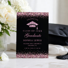 Elegante Roze Diamanten Glitter Afstudeerfoto Aankondiging