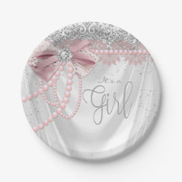 Elegante Roze Diamanten Peervormige Baby Shower Papieren Bordje