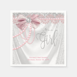 Elegante Roze Diamanten Peervormige Baby Shower Servet