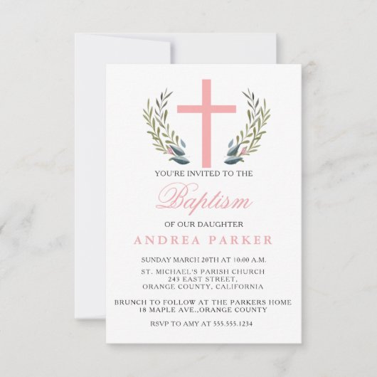 Elegante roze doop / doop uitnodiging (Voorkant)
