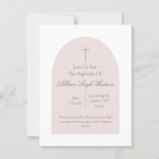 Elegante Roze Doop Uitnodiging | Minimalistische M