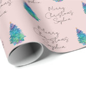 Elegante Roze Douane Kerstboom Cadeaupapier (Rol Hoek)