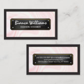 Elegante Roze Draperie | Zwart Goud Plaat Visitekaartje (Voorkant / Achterkant)