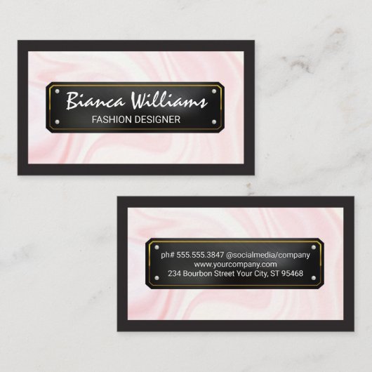 Elegante Roze Draperie | Zwart Goud Plaat Visitekaartje (Voorkant / Achterkant)