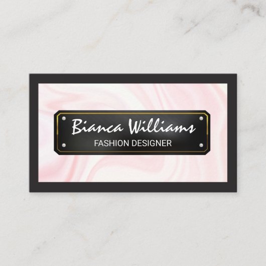 Elegante Roze Draperie | Zwart Goud Plaat Visitekaartje (Voorkant)