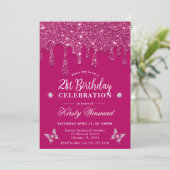 Elegante Roze Drip Glitter 21e Verjaardag Kaart (Staand voorkant)