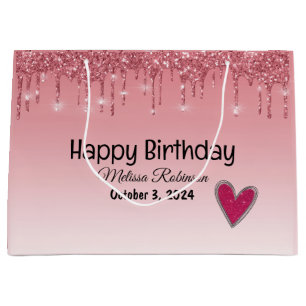 Elegante roze druipende glitter Happy Birthday Groot Cadeauzakje