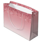 Elegante roze druipende glitter Happy Birthday Groot Cadeauzakje (Achterkant Gekanteld)