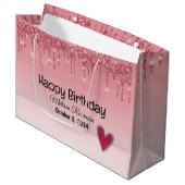 Elegante roze druipende glitter Happy Birthday Groot Cadeauzakje (Voorkant Gekanteld)