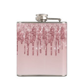 Elegante Roze Druppelende Nep Glitter Monogram Heupfles (Achterkant)