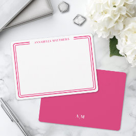 Elegante Roze Dubbele Rand Minimalistische Naam Mo Notitiekaartje