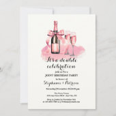 Elegante roze dubbele viering gezamenlijke verjaar kaart (Voorkant)