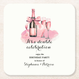 Elegante roze dubbele viering gezamenlijke verjaar kartonnen onderzetters
