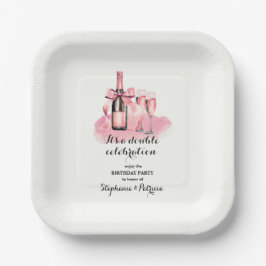 Elegante roze dubbele viering gezamenlijke verjaar papieren bordje