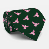 Elegante roze duif op donkergroen naadloos patroon stropdas (Opgerold)