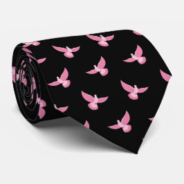 Elegante roze duif op zwart naadloos patroon stropdas