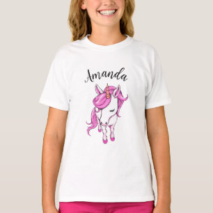 Elegante Roze Eenhoorn Meisje Naam T-shirt