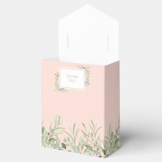 Elegante Roze Eerste Heilige Communie Groene Bloem Bedankdoosjes (Geopend)