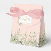 Elegante Roze Eerste Heilige Communie Groene Bloem Bedankdoosjes (Voorkant Zijde)