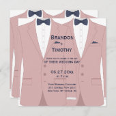 Elegante roze en blauw vierkant gay bruiloft uitno kaart (Voorkant / Achterkant)