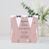 Elegante roze en blauw vierkant gay bruiloft uitno kaart (Staand voorkant)