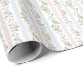 Elegante  roze en blauwe bloemen cadeaupapier (Rol Hoek)