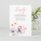 Elegante roze en blauwe bloemen minimalistische ve kaart (Staand voorkant)