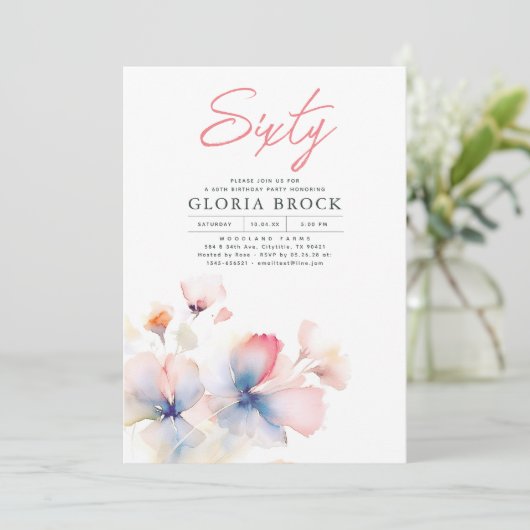 Elegante roze en blauwe bloemen minimalistische ve kaart (Staand voorkant)