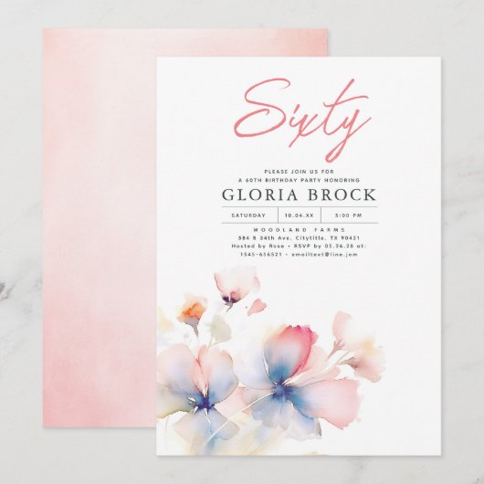 Elegante roze en blauwe bloemen minimalistische ve kaart (Voorkant / Achterkant)