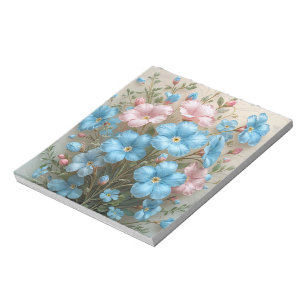 Elegante roze en blauwe bloemen notitieblok