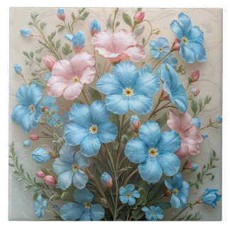 Elegante roze en blauwe bloemen  tegeltje