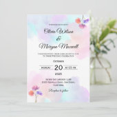 Elegante roze en blauwe bruiloft uitnodigingen (Staand voorkant)