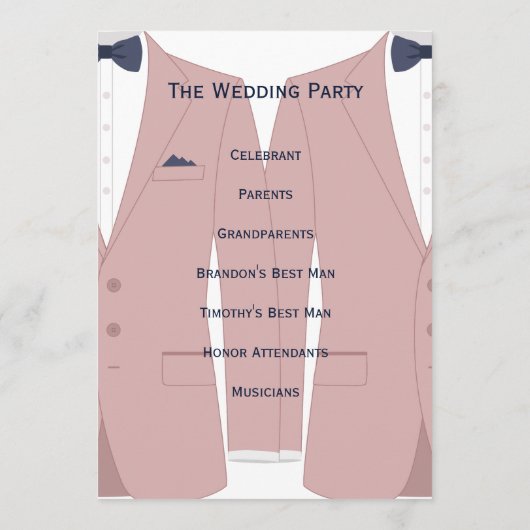 Elegante roze en blauwe gay bruiloft programma's (Achterkant)