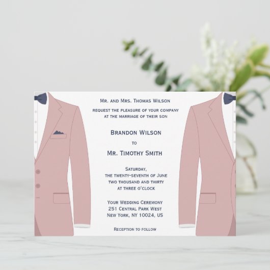 Elegante roze en blauwe gay bruiloft uitnodigingen (Staand voorkant)