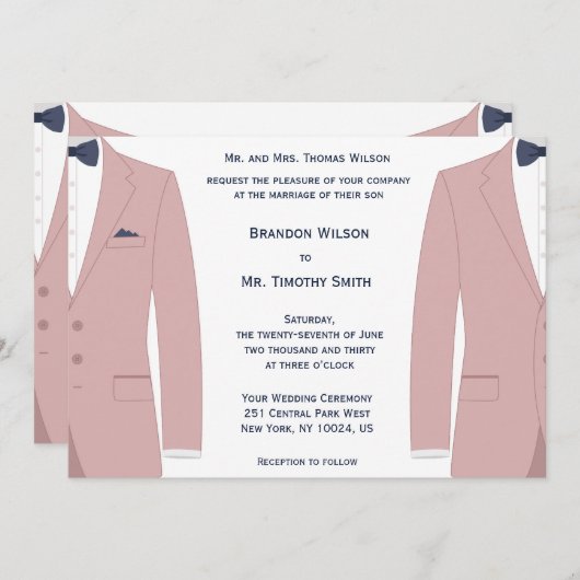 Elegante roze en blauwe gay bruiloft uitnodigingen (Voorkant / Achterkant)