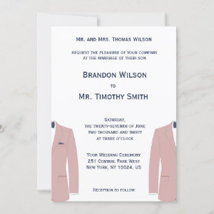 Elegante roze en blauwe gay bruiloft uitnodigingen