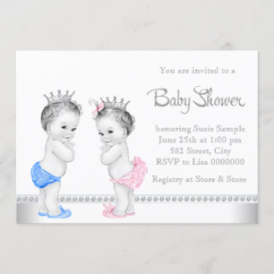 Elegante Roze en Blauwe Tweeling Baby Shower Kaart