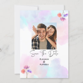 Elegante roze en blauwe Waterverf huwelijksuitnodi Kaart