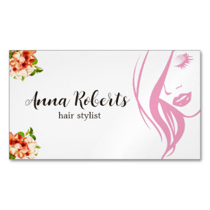Elegante Roze en Bloemen Kapper Make-up Magnetisch Visitekaartje