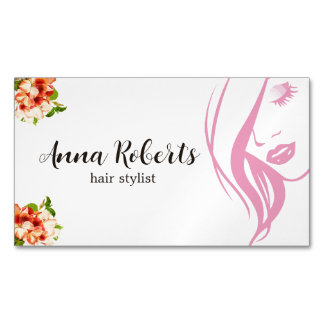 Elegante Roze en Bloemen Kapper Make-up Magnetisch Visitekaartje