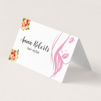 Elegante Roze en Bloemen Kapper Make-up Visitekaartje