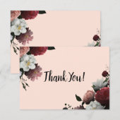 Elegante roze en bordeauxrode bloemen bedankkaart (Voorkant / Achterkant)