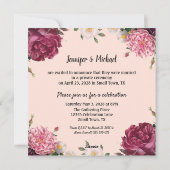 Elegante roze en bordeauxrode trouwkaart feestdagenkaart (Achterkant)