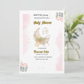 Elegante roze en bruin Baby shower Invitation Kaar Kaart (Staand voorkant)