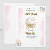 Elegante roze en bruin Baby shower Invitation Kaar Kaart (Voorkant / Achterkant)