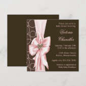 Elegante Roze en Bruine Baby Meisje Douche Kaart (Voorkant / Achterkant)