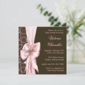 Elegante Roze en Bruine Baby Meisje Douche Kaart (Staand voorkant)