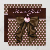 Elegante Roze en Bruine Baby Meisje Douche Kaart (Voorkant / Achterkant)