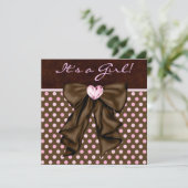 Elegante Roze en Bruine Baby Meisje Douche Kaart (Staand voorkant)