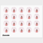 Elegante roze en chocolade bruiloftstaart ronde sticker (Vel)